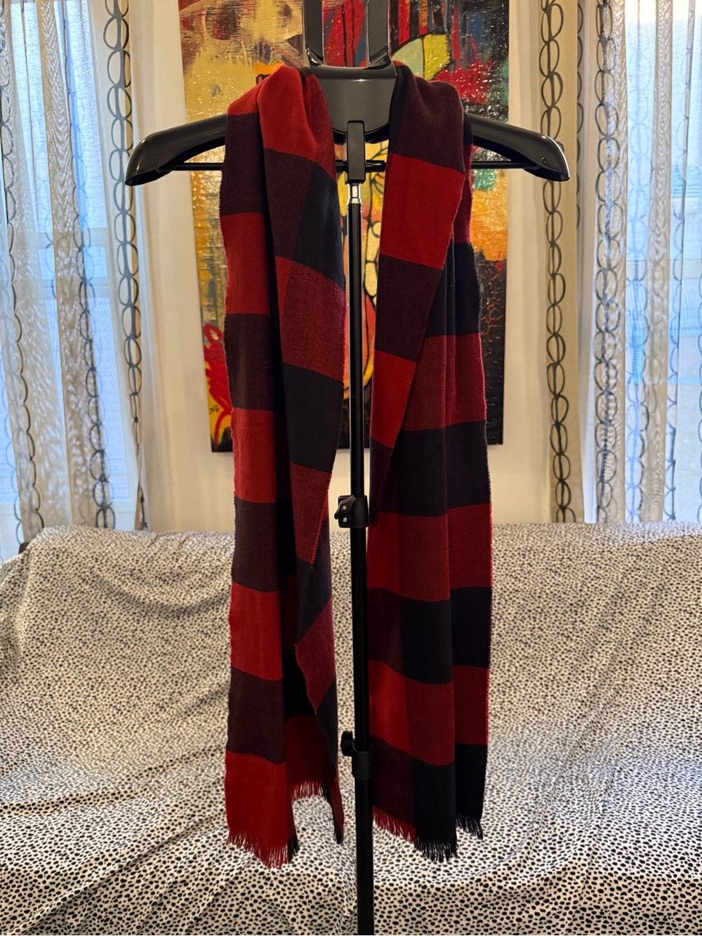 Abercrombie & Fitch Red and Black Plaid Scarf - Picture 2 of 5